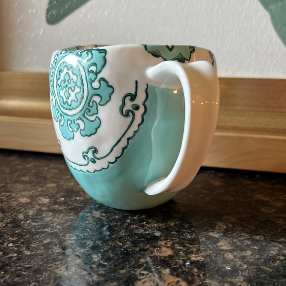 Anthropologie Turquoise and White Ceramic Mug - Picture 3 of 7